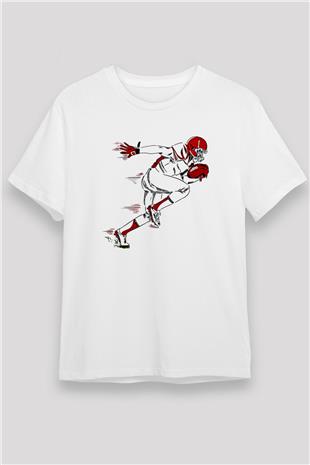 Rugby Baskılı Unisex Beyaz Tişört - Tshirt