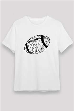 Rugby Baskılı Unisex Beyaz Tişört - Tshirt