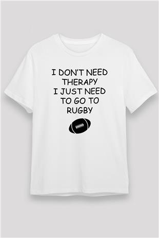 Rugby Baskılı Unisex Beyaz Tişört - Tshirt