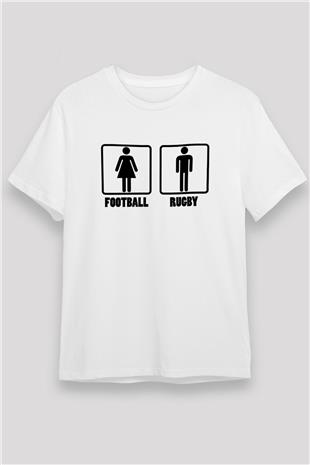Rugby Baskılı Unisex Beyaz Tişört - Tshirt