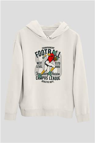 Rugby Baskılı Unisex Ekru Hoodie