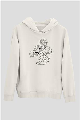 Rugby Baskılı Unisex Ekru Hoodie