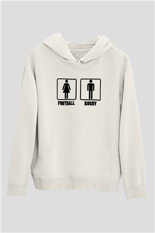 Rugby Baskılı Unisex Ekru Hoodie