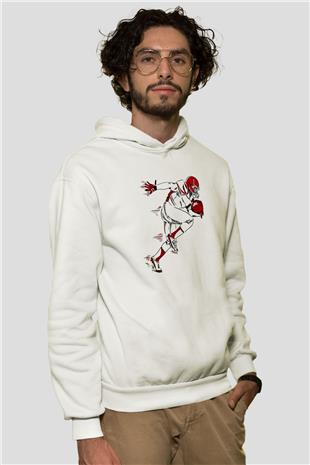 Rugby Baskılı Unisex Ekru Hoodie