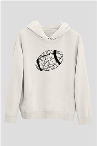 Rugby Baskılı Unisex Ekru Hoodie