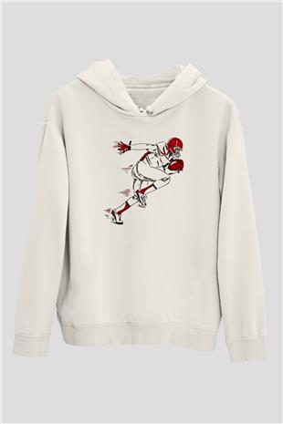 Rugby Baskılı Unisex Ekru Hoodie