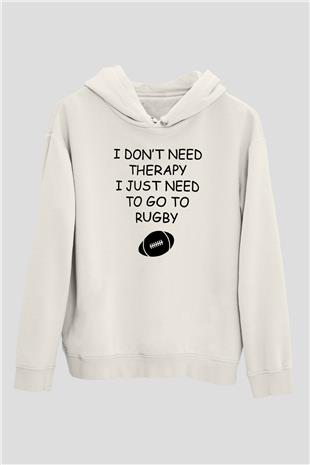 Rugby Baskılı Unisex Ekru Hoodie