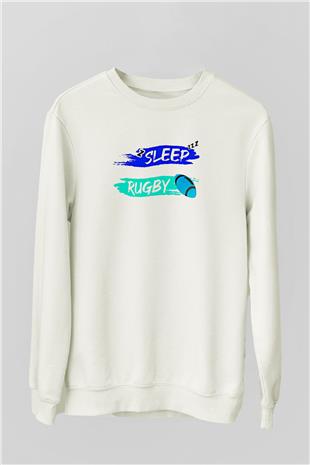 Rugby Baskılı Unisex Ekru Sweatshirt