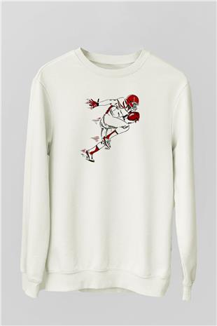 Rugby Baskılı Unisex Ekru Sweatshirt