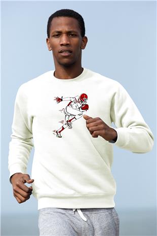 Rugby Baskılı Unisex Ekru Sweatshirt