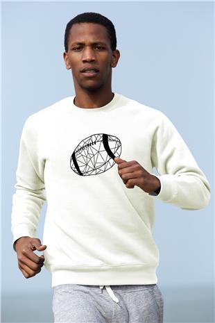 Rugby Baskılı Unisex Ekru Sweatshirt