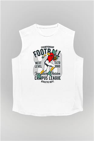 Rugby Baskılı Unisex Kolsuz Beyaz Tişört