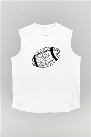Rugby Baskılı Unisex Kolsuz Beyaz Tişört
