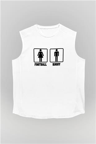 Rugby Baskılı Unisex Kolsuz Beyaz Tişört