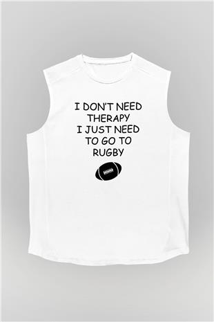 Rugby Baskılı Unisex Kolsuz Beyaz Tişört