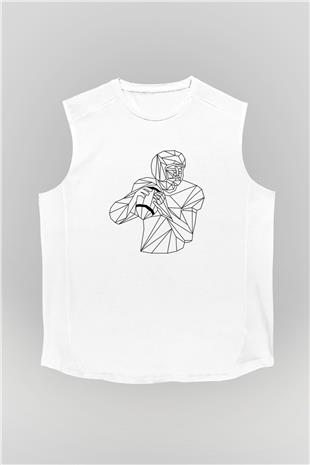 Rugby Baskılı Unisex Kolsuz Beyaz Tişört