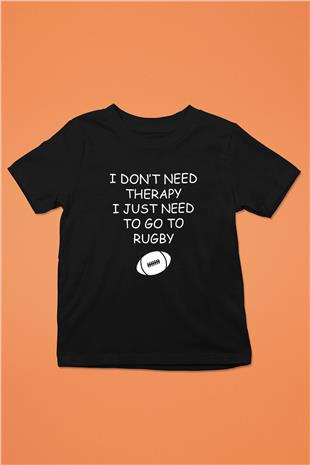 Rugby Baskılı Unisex Siyah Çocuk Tİşörtü - Tshirt