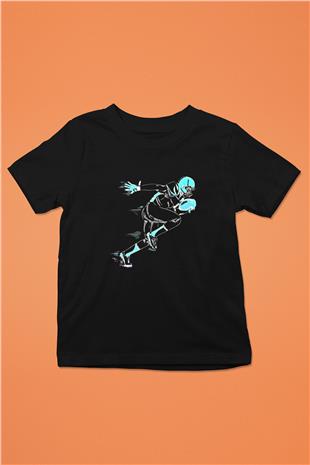 Rugby Baskılı Unisex Siyah Çocuk Tİşörtü - Tshirt