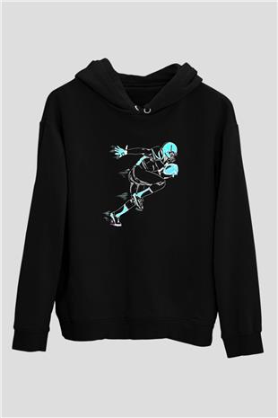 Rugby Baskılı Unisex Siyah Kapüşonlu Sweatshirt