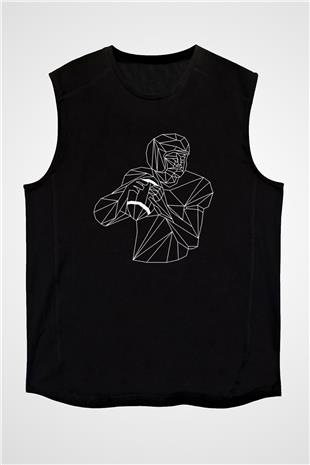 Rugby Baskılı Unisex Siyah Kolsuz Tişört