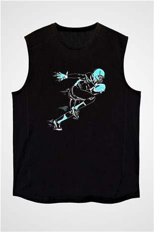 Rugby Baskılı Unisex Siyah Kolsuz Tişört