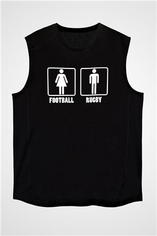 Rugby Baskılı Unisex Siyah Kolsuz Tişört