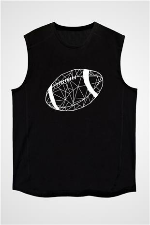 Rugby Baskılı Unisex Siyah Kolsuz Tişört