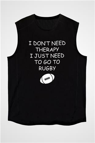 Rugby Baskılı Unisex Siyah Kolsuz Tişört