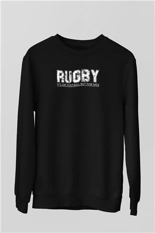 Rugby Baskılı Unisex Siyah Sweatshirt