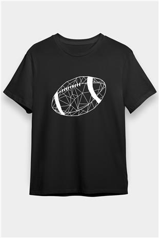 Rugby Baskılı Unisex Siyah Tişört - Tshirt