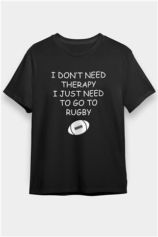 Rugby Baskılı Unisex Siyah Tişört - Tshirt