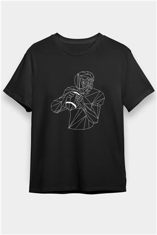 Rugby Baskılı Unisex Siyah Tişört - Tshirt