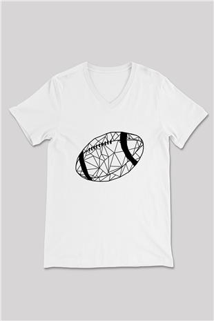 Rugby Baskılı Unisex V Yaka Tişört - Tshirt