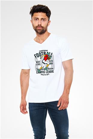 Rugby Baskılı Unisex V Yaka Tişört - Tshirt