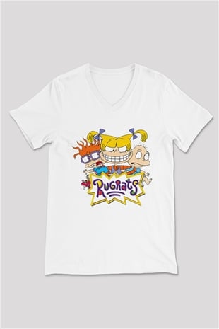 Rugrats Beyaz Unisex V Yaka Tişört T-Shirt