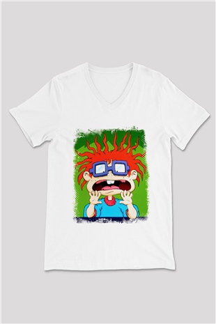 Rugrats Beyaz Unisex V Yaka Tişört T-Shirt