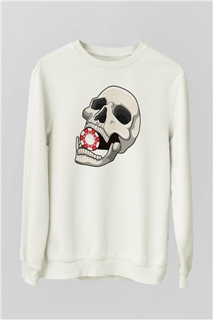 Rulet Kuru Kafa Baskılı Unisex Beyaz  Sweatshirt