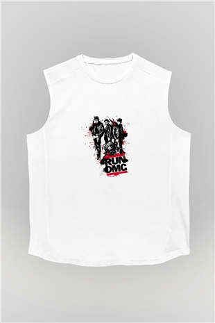 Run DMC Baskılı Unisex Beyaz Kolsuz Tişört