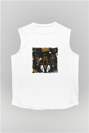Run DMC Baskılı Unisex Beyaz Kolsuz Tişört