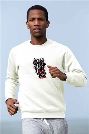 Run DMC Baskılı Unisex Beyaz Sweatshirt