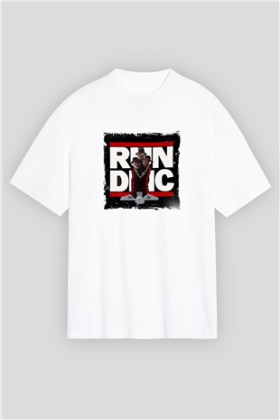 Run DMC Baskılı Oversize Beyaz Tişört