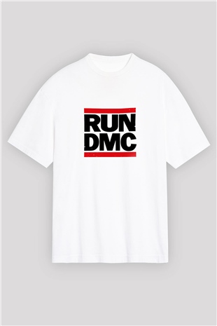Run DMC Baskılı Oversize Beyaz Tişört