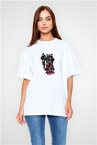 Run DMC Baskılı Oversize Beyaz Tişört
