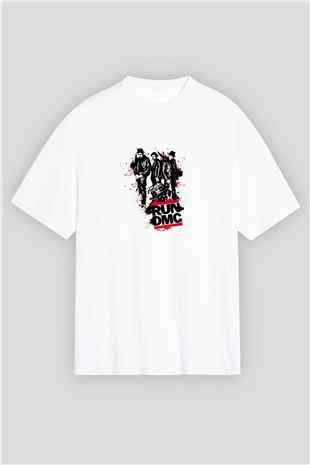 Run DMC Baskılı Oversize Beyaz Tişört