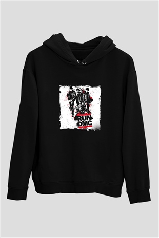Run DMC Baskılı Unisex Siyah Hoodie