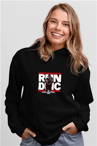 Run DMC Baskılı Unisex Siyah Hoodie