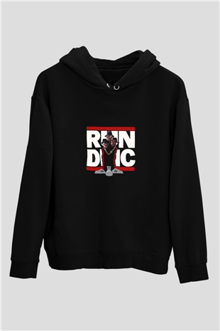 Run DMC Baskılı Unisex Siyah Hoodie