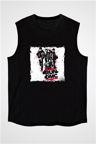 Run DMC Baskılı Unisex Siyah Kolsuz Tişört