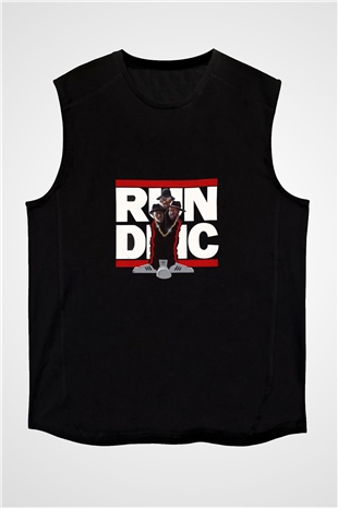 Run DMC Baskılı Unisex Siyah Kolsuz Tişört