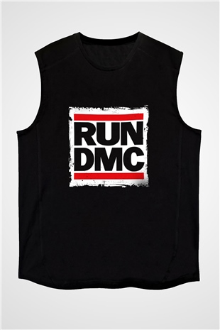 Run DMC Baskılı Unisex Siyah Kolsuz Tişört